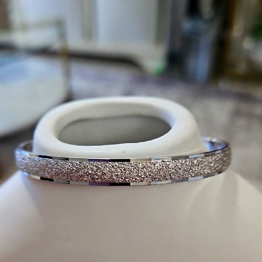 Monet Brushed Textured Vintage Bangle Silver Bracelet with Sparkling Design
